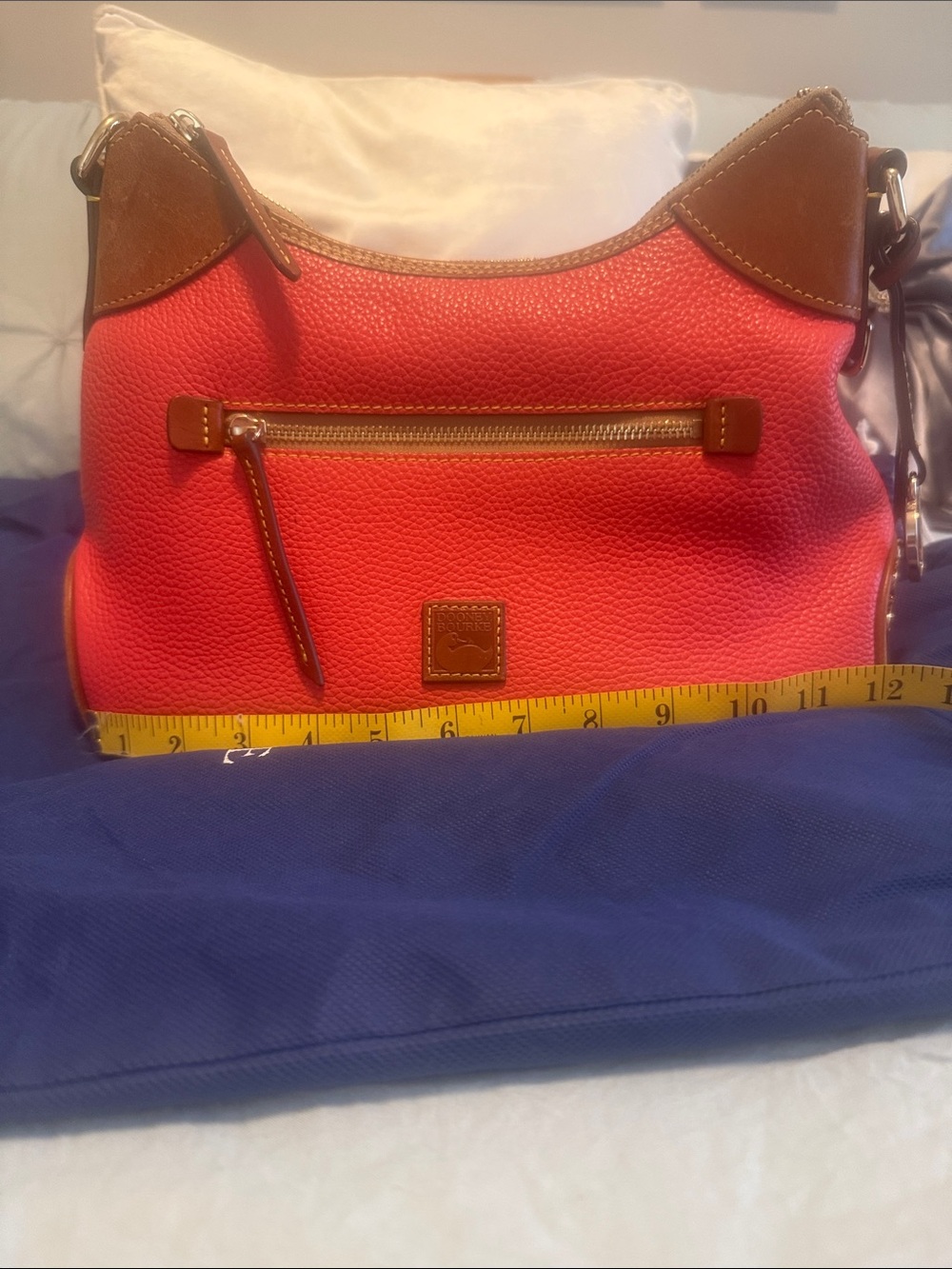 Dooney & Bourke Persimmon Pebbled Leather Shoulder Bag with Brown Trim